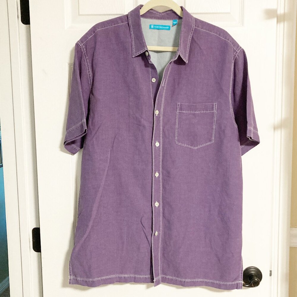 Tori Richard Silk Linen Blend Short Sleeve Button Down Shirt Size L